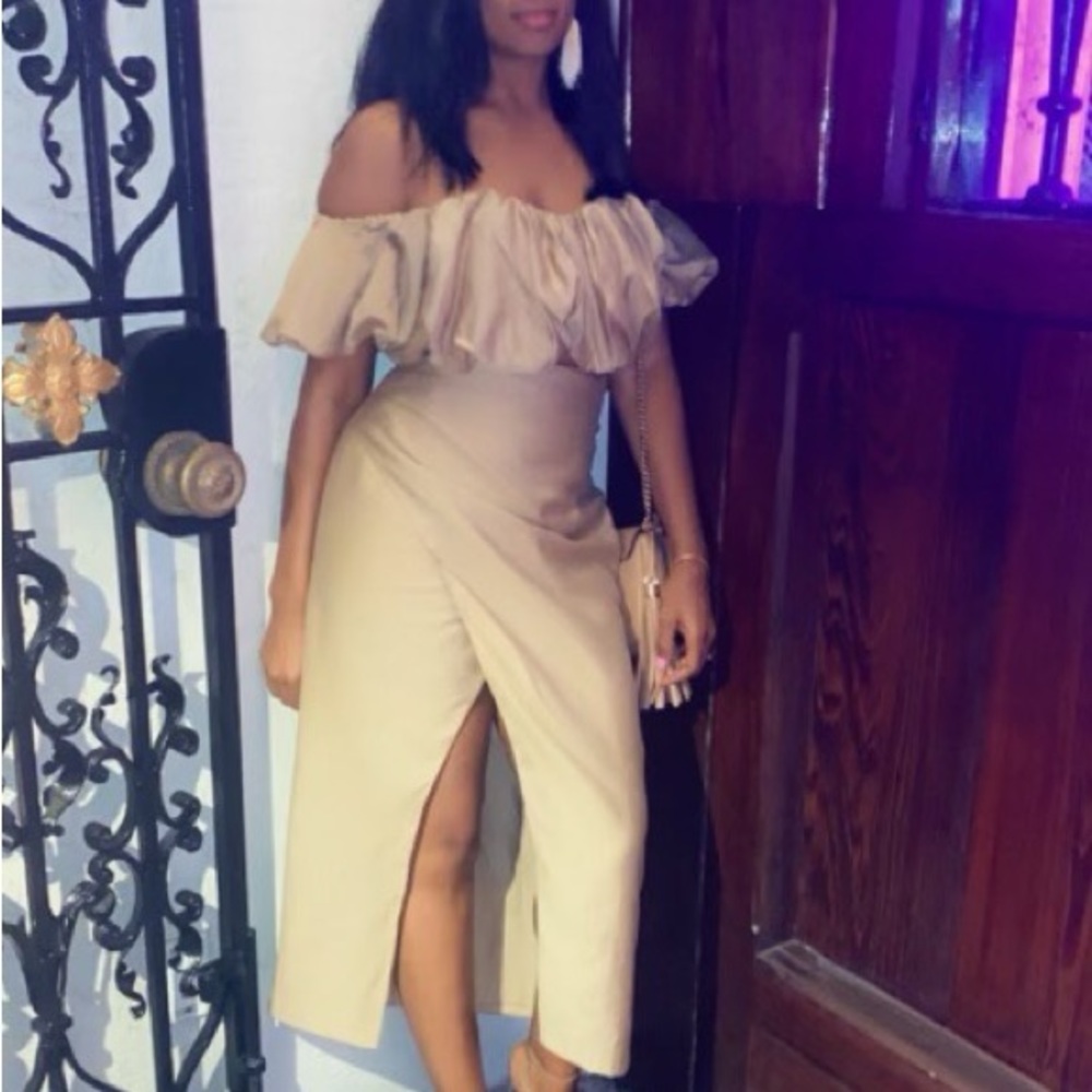 ASOS Off-Shoulder Beige Skirt Set